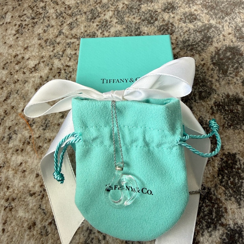 Tiffany & Co. Elsa Peretti Platinum Open Wave Crystal Pendant Necklace.